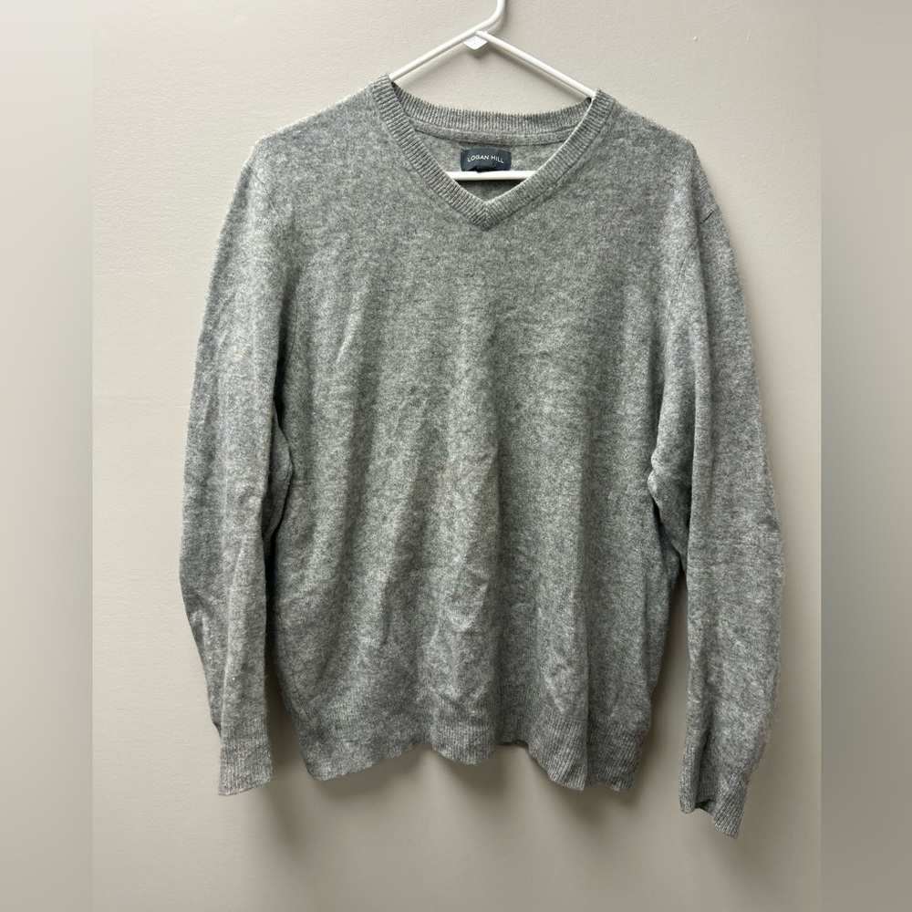 Logan Hill‎ Men’s V Neck 100% Cashmere Grey Sweater